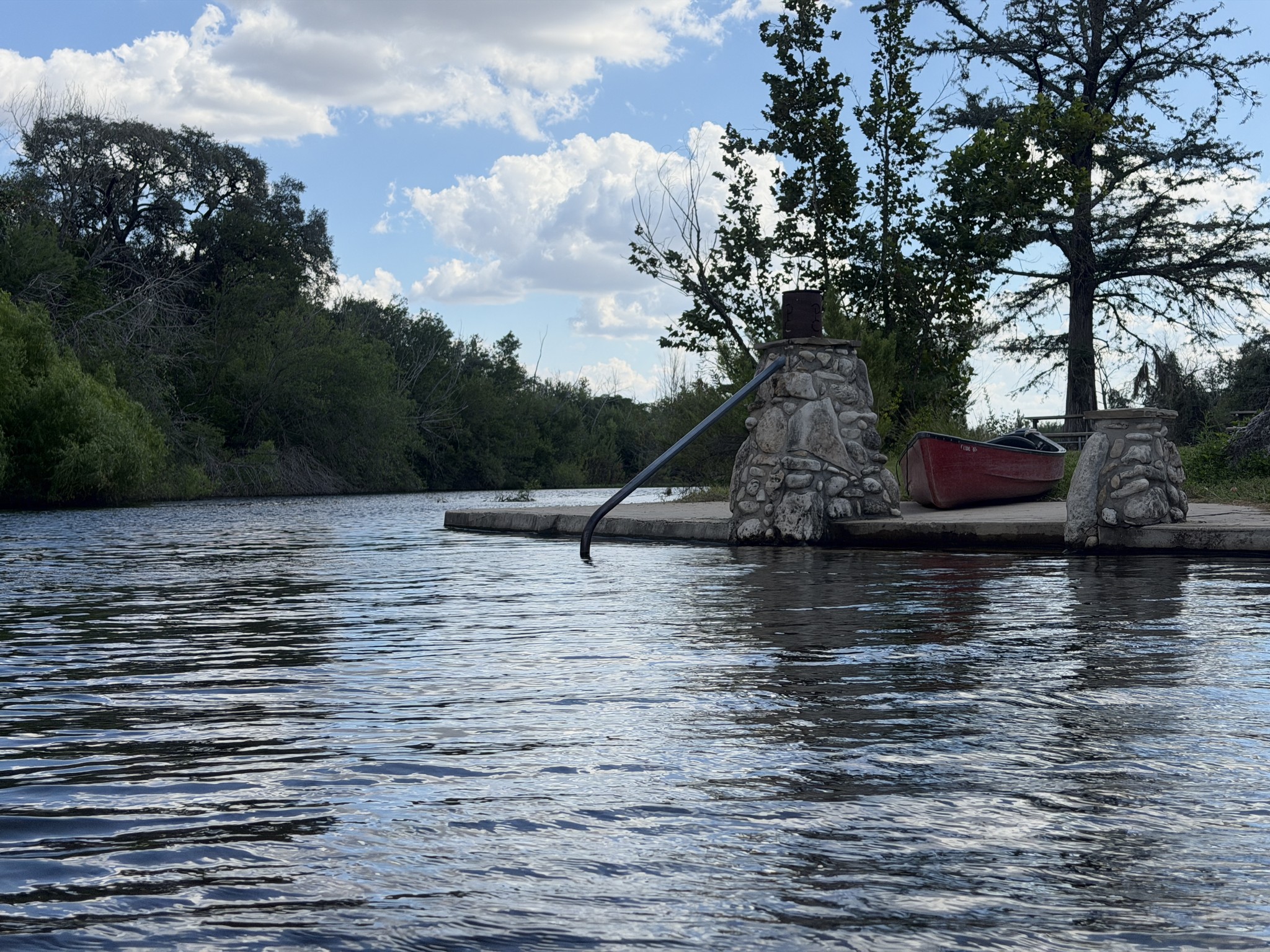 A canoe at the put-in at Paradise Canyon on the Medina River